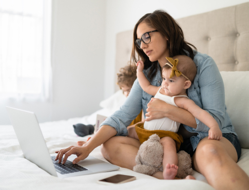 mom using computer